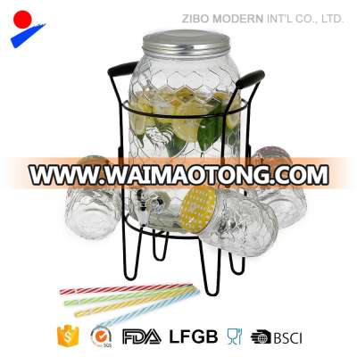 Wholesale glass drinking water beverage dispenser with tap and stand